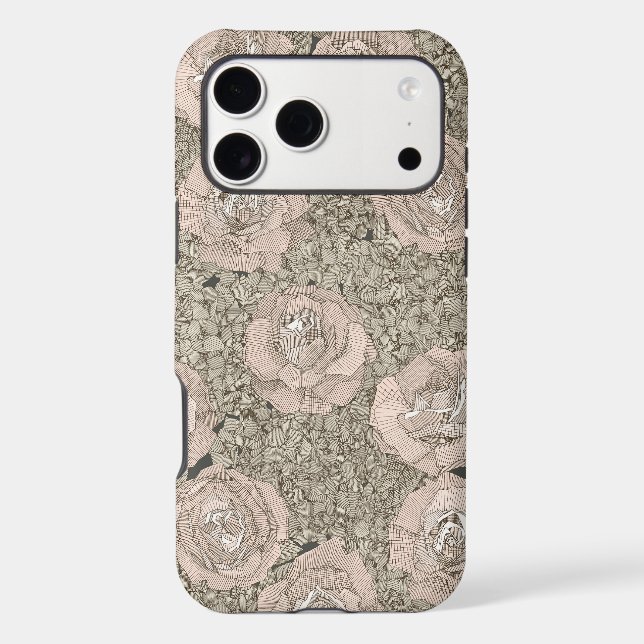 rose hydrangea floral pale peach tea dark Case-Mate iPhone case (Back)