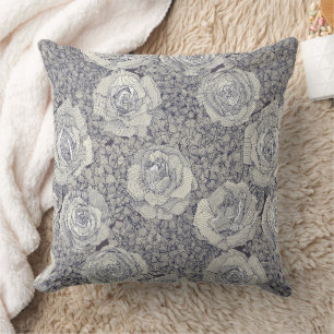 rose hydrangea floral pearl navy plum throw pillow