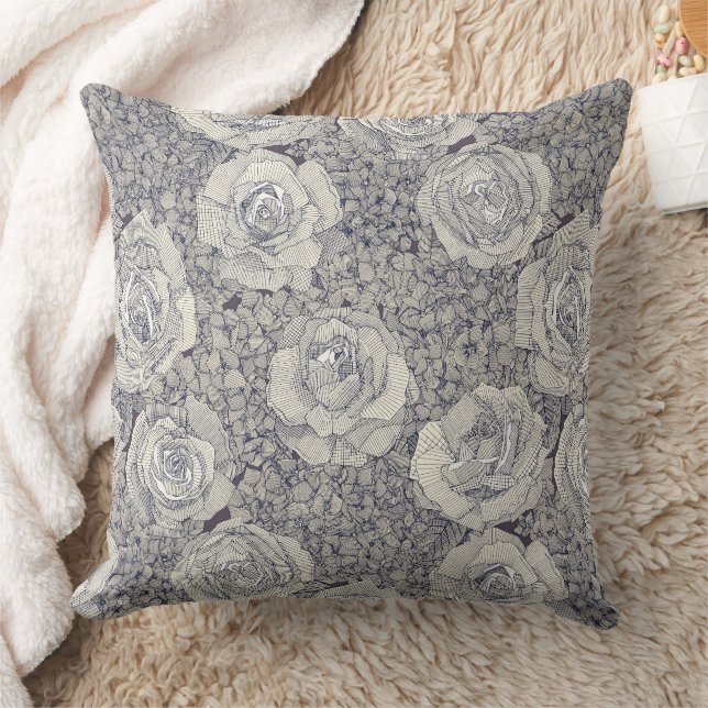 rose hydrangea floral pearl navy plum throw pillow (Blanket)