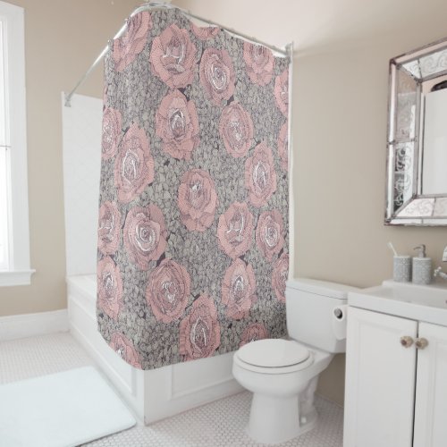 rose hydrangea floral pink mulberry plum shower curtain