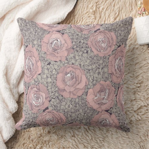 rose hydrangea floral pink mulberry plum throw pillow