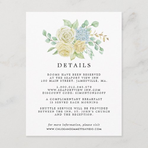 Rose Hydrangea Floral Wedding Guest Details Enclosure Card