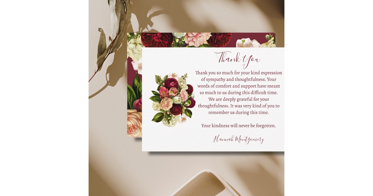 Rose Hydrangea Funeral Sympathy Thank You Card | Zazzle