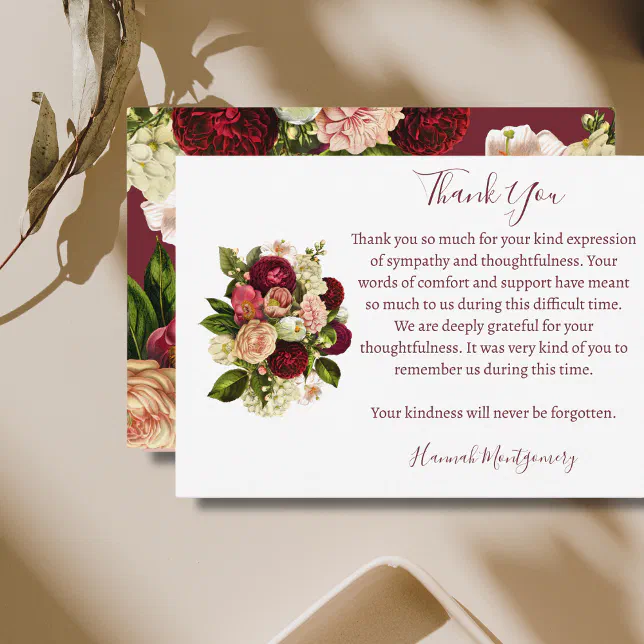 Rose Hydrangea Funeral Sympathy Thank You Card | Zazzle