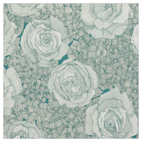 rose hydrangea pearl dark teal viridian fabric