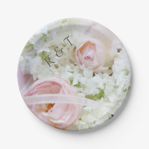 Rose hydrangea ribbon paper plates