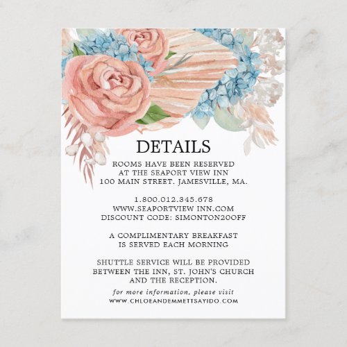 Rose Hydrangea Wedding Guest Details Enclosure Card