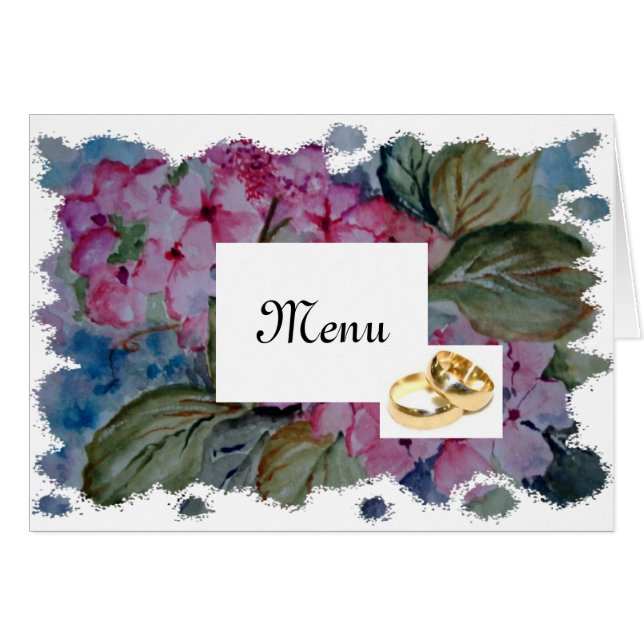 Rose hydrangeas - wedding  menu cards (Front Horizontal)