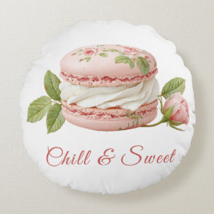 Rose Ice Cream Sandwich Day Watercolor Round Pillow