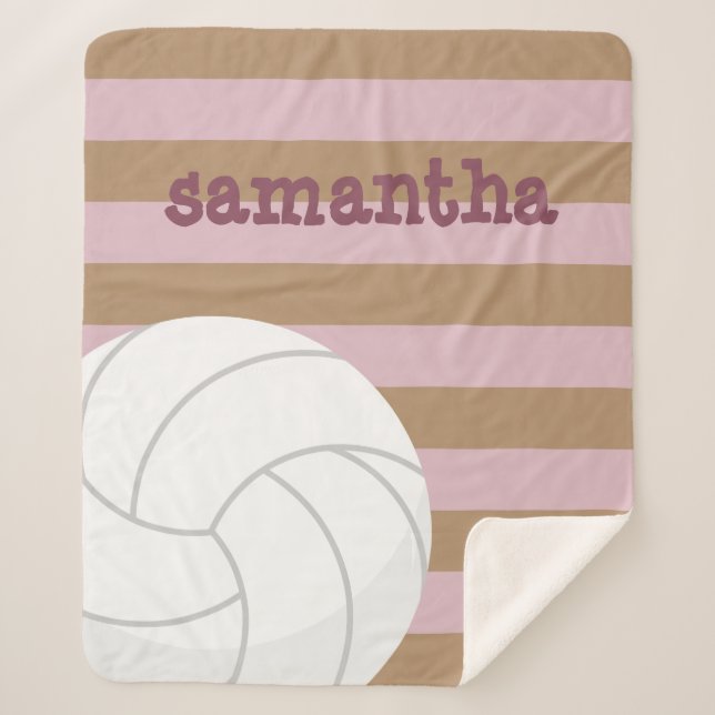 Rose & Iced Coffee Giant Volleyball Striped Sherpa Blanket (Front)