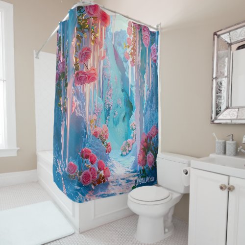 rose in a ice valley sunset shower curtain
