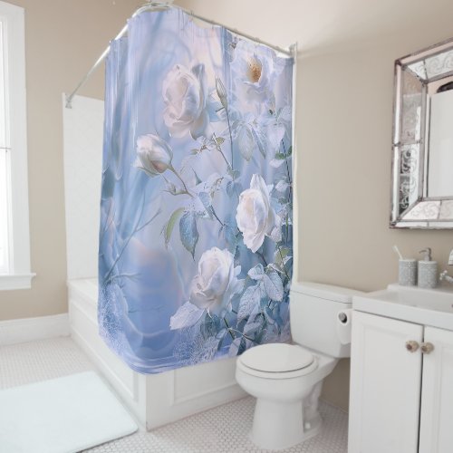 rose in a ice valley sunset shower curtain