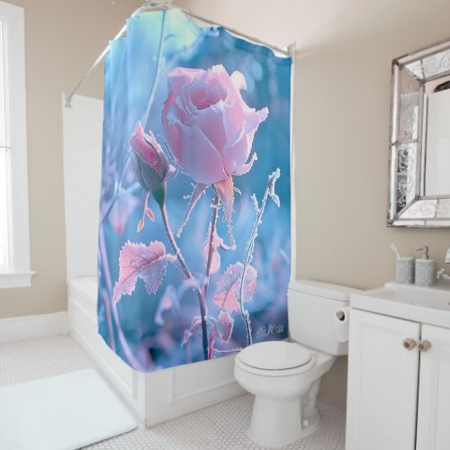 rose in a ice valley sunset shower curtain