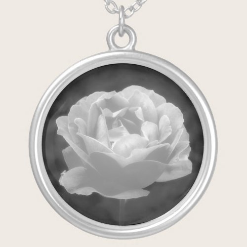 Rose In Black And White Silver Plated Necklace