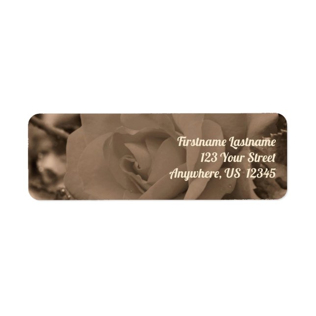 Rose In Bloom With Raindrops In Sepia Address Label (Front)