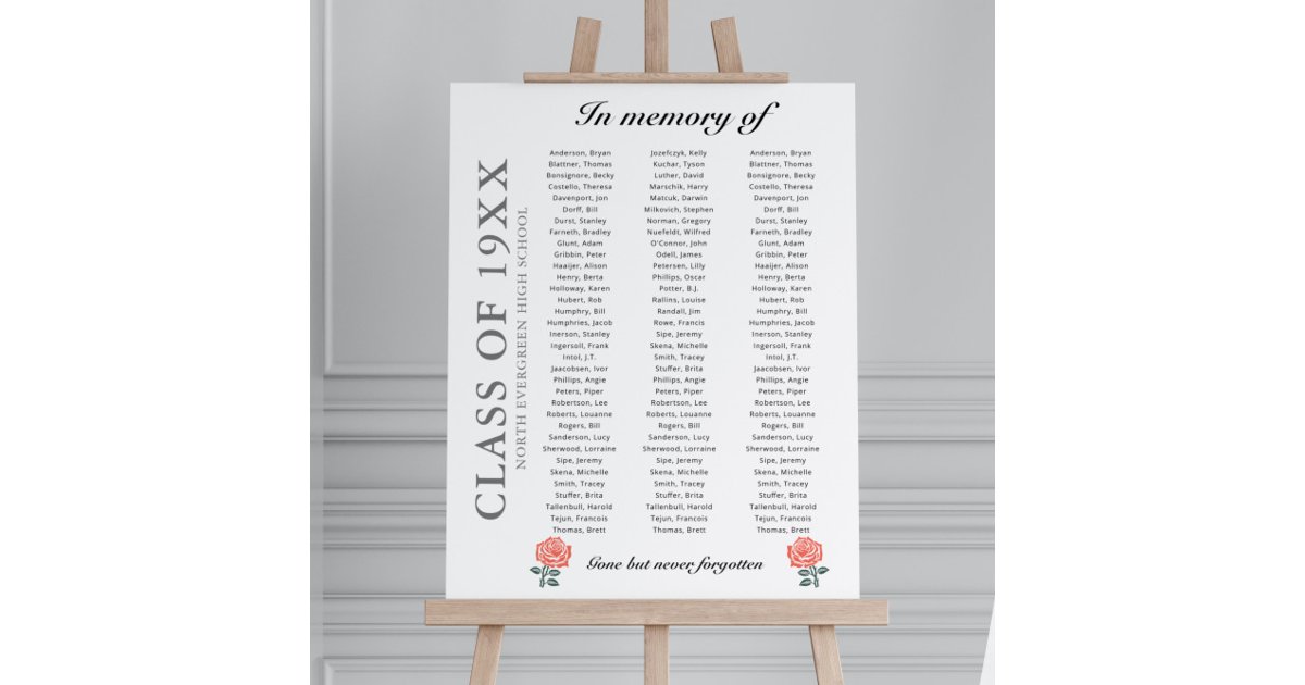 Rose In Memory Of Class Reunion Room For 102 Names Foam Board | Zazzle