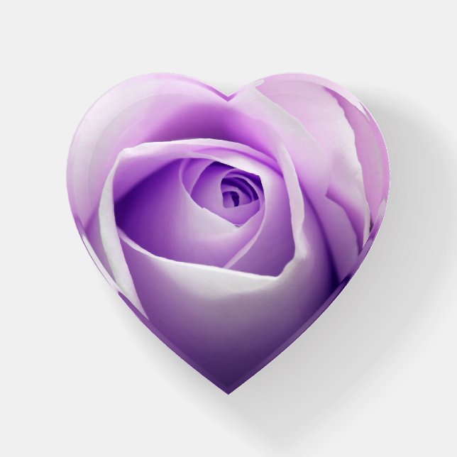 Rose in Purple Heart-Shaped Paperweight (Front)