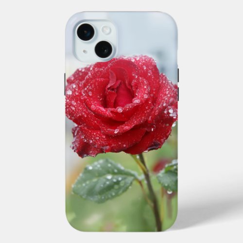Rose in raindrops iPhone 15 plus case
