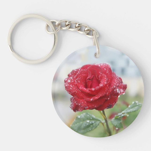 Rose in raindrops keychain (Front)
