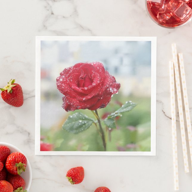 Rose in raindrops   paper dinner napkins (Insitu)