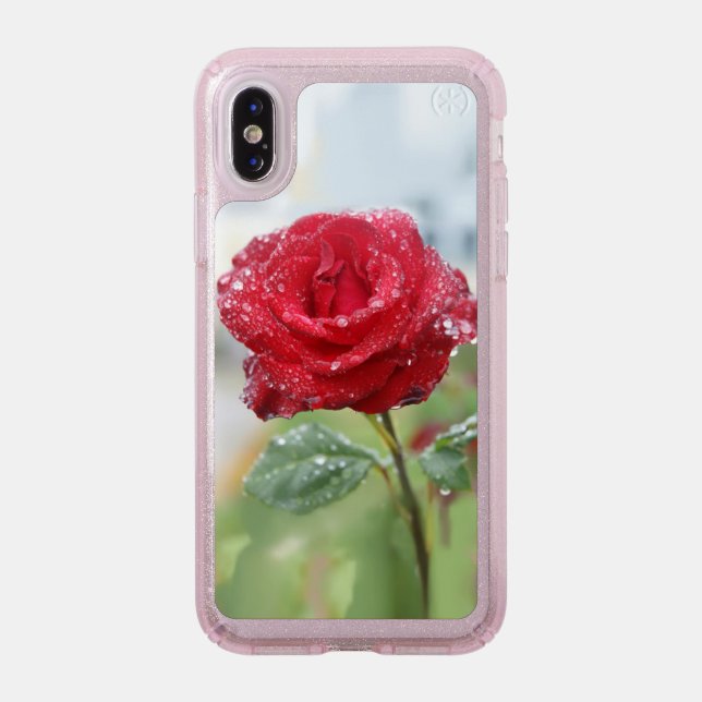 Rose in raindrops   speck iPhone XS case (Front (Silver Phone))