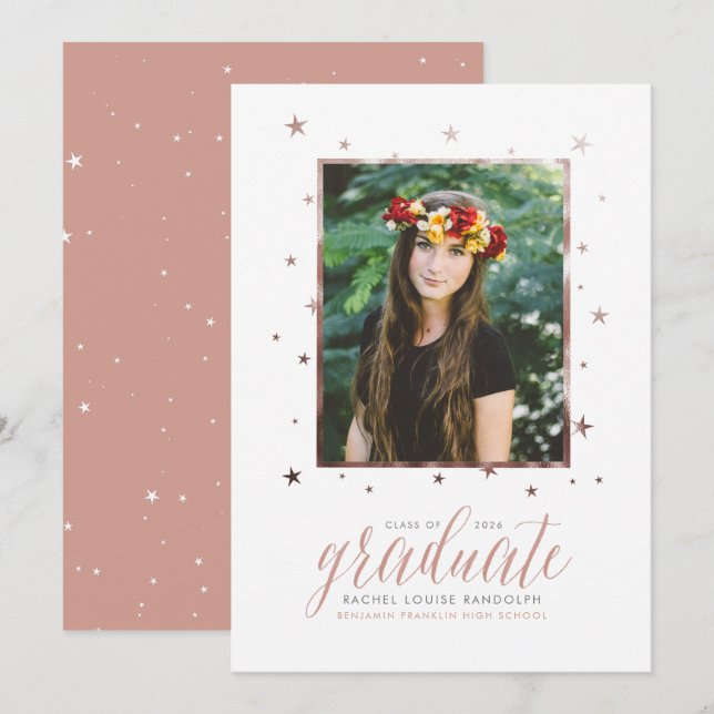 Rose In the Stars Photo Graduation Announcement (Front/Back)
