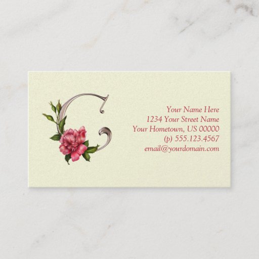 Customizable Rose Initial C Pearlized Monogram Business Card
