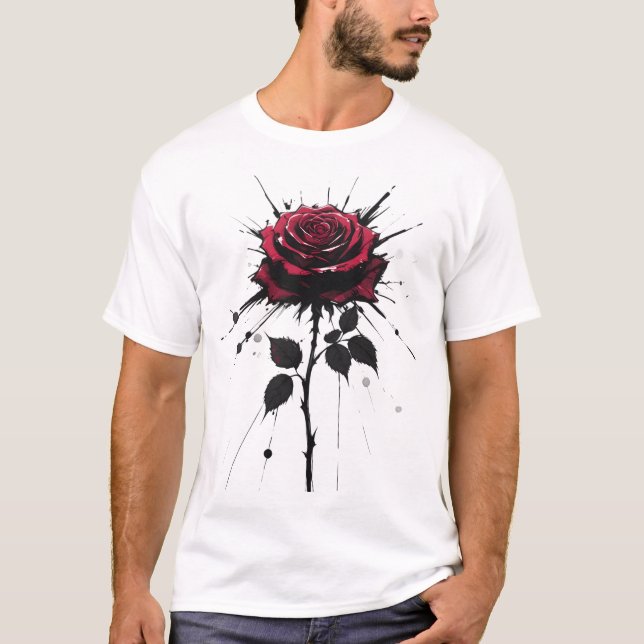 Rose Ink Explosion – Emotional Grunge Flower Art T-Shirt (Front)