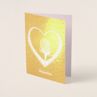 Rose inside Heart Valentine, Add Photo and Quote Foil Card
