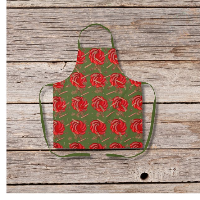 Rose-inspired apples and spices green apron (Creator Uploaded)