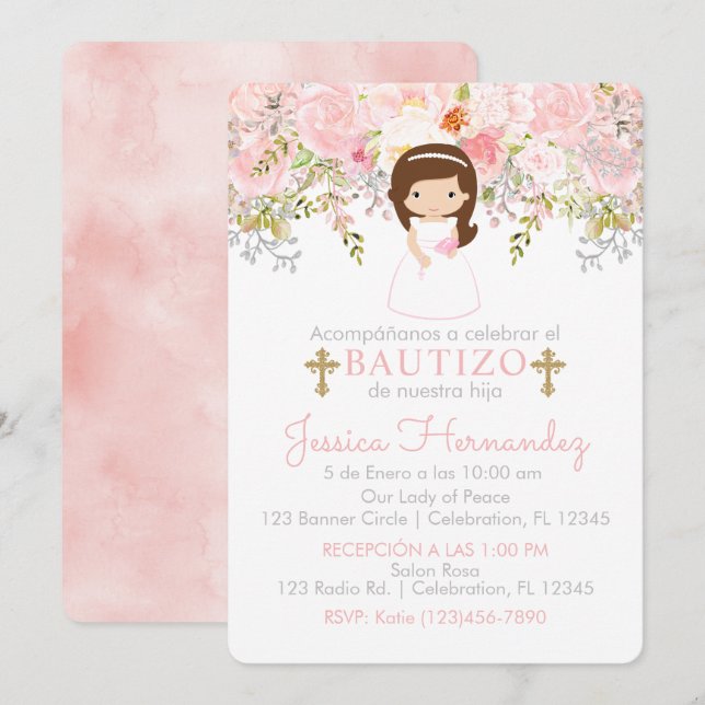 Rose Invitation for Girl Christening Invitation (Front/Back)