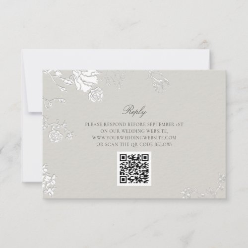 Rose Ivory Sonnet Formal Classic QR Code Wedding  RSVP Card