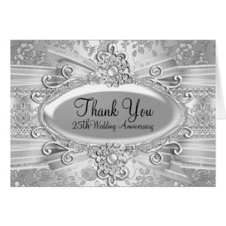Rose & Jewel Silver 25th Anniversary Thank You Card