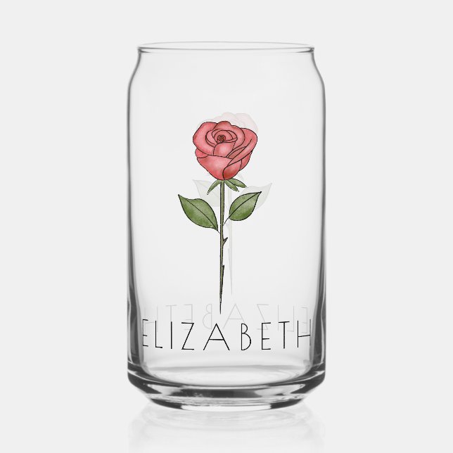 ROSE June Birth Flower Custom Name Can Glass (Front)
