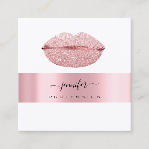 Rose KISS LIPS Makeup Artist White Girly Square Business Card