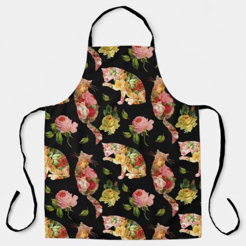 Rose Kitties Vintage Floral Apron