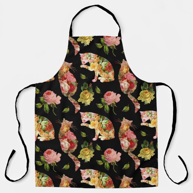 Rose Kitties Vintage Floral Apron (Front)