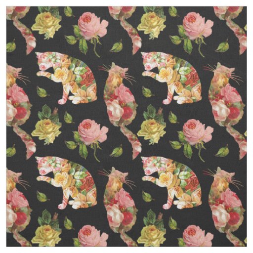 Rose Kitties Vintage Floral Fabric