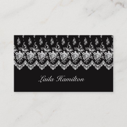 Rose Lace Business Card (Black) Landscape