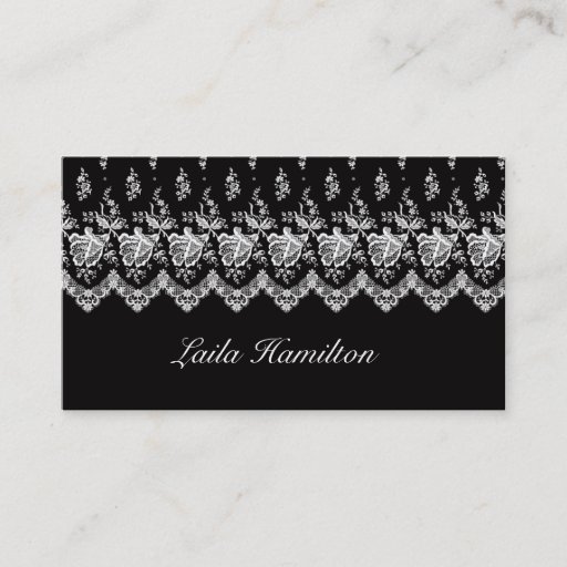 Customizable Rose Lace Business Card (Black) Landscape