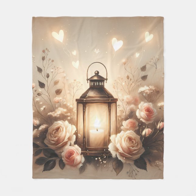 Rose Lantern Glow Bouquet Fleece Blanket (Front)