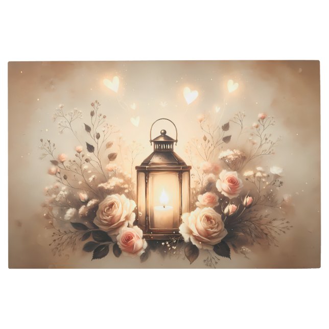 Rose Lantern Glow Bouquet Metal Print (Front)