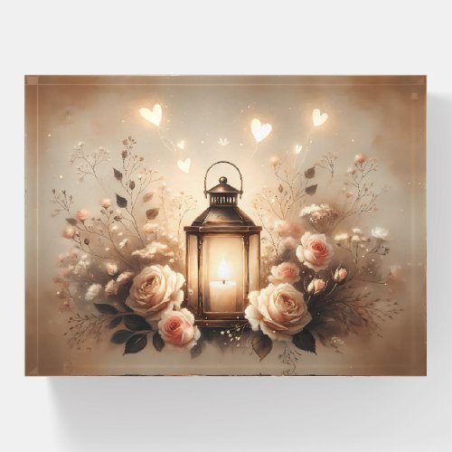 Rose Lantern Glow Bouquet Paperweight