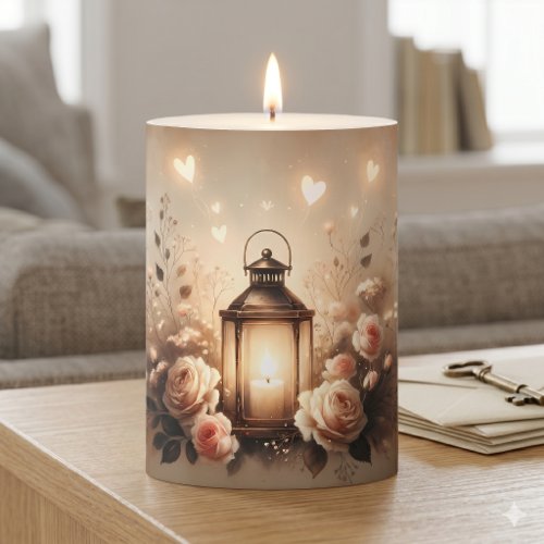 Rose Lantern Glow Bouquet Pillar Candle