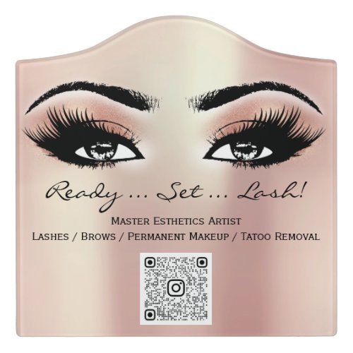 Rose Lashes Brows Makeup Tatoo Removal QR Code  Door Sign