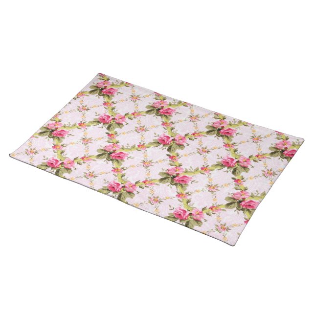 Rose Lattice Pink Cloth Placemat (On Table)