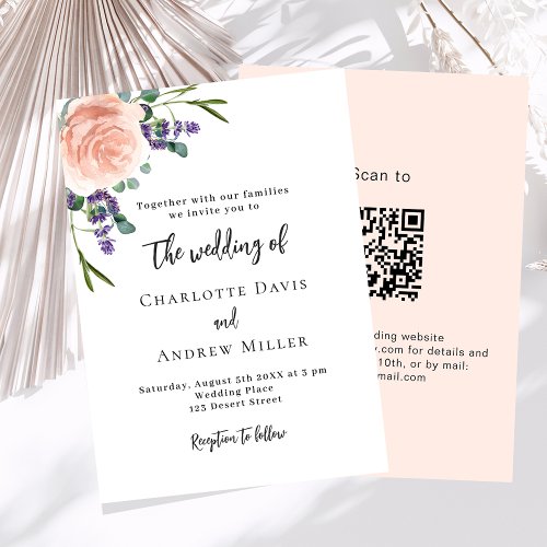 Rose lavender floral greenery QR code RSVP wedding Invitation