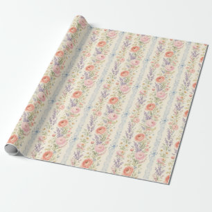 Rose Lavender Floral Stripe Watercolor Gift Wrapping Paper