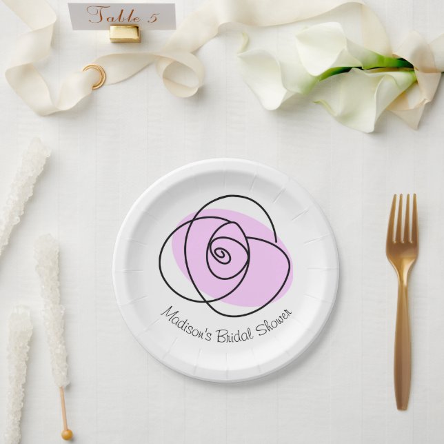 Rose Lilac Bridal Shower round Paper Plates (Wedding)
