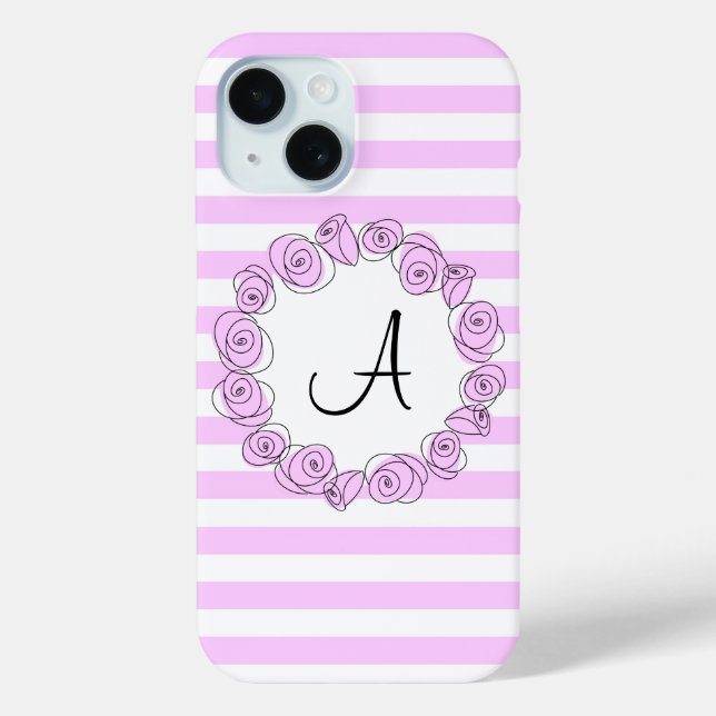 Rose Lilac Monogram stripe iPhone case vertical (Back)